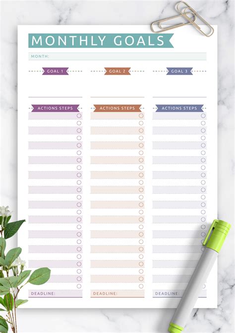 Goals Printable Sheet