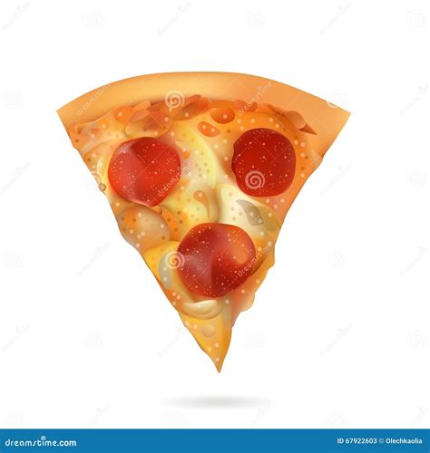 Vector Realistic Pizza Slice Illustration . Isolated on White ...