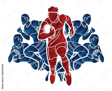 Rugby players action cartoon sport graphic vector Stock Vector | Adobe Stock