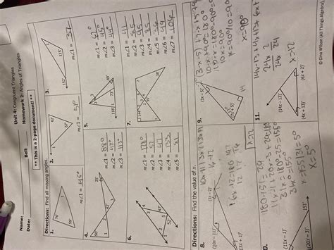 Unit 4: Congruent Triangles Homework 2: Angles of Triangles - brainly.com