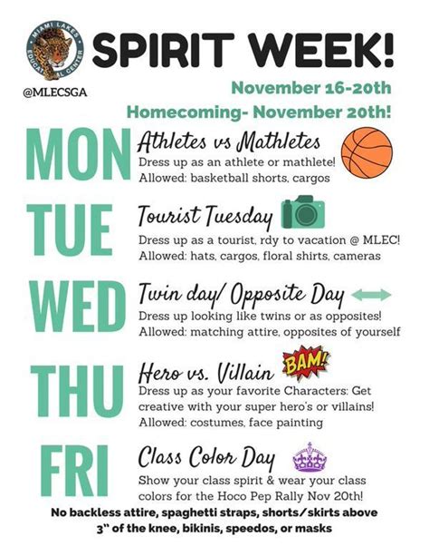 spirit week themes - Google Search … | School spirit week, Spirit week themes, School spirit days