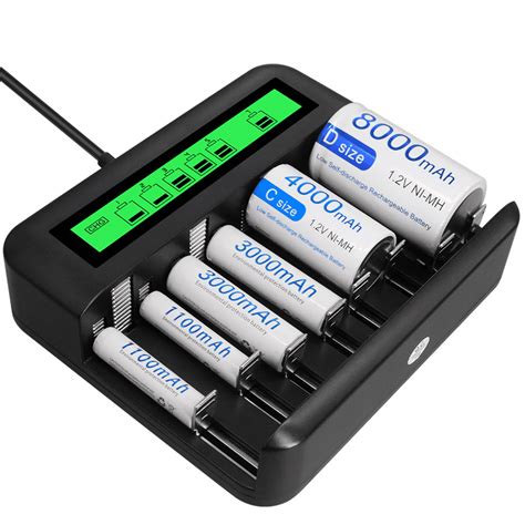 LCD Universal Battery Charger - 8 Bay AA /AAA /C /D Battery Charger ...