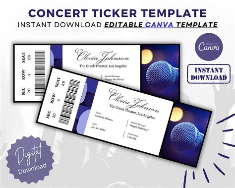 Editable Concert Ticket Template, DIY Event Ticket, Custom Concert ...