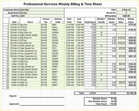 Project Timesheet Template Free Of Professional Services Billing ...