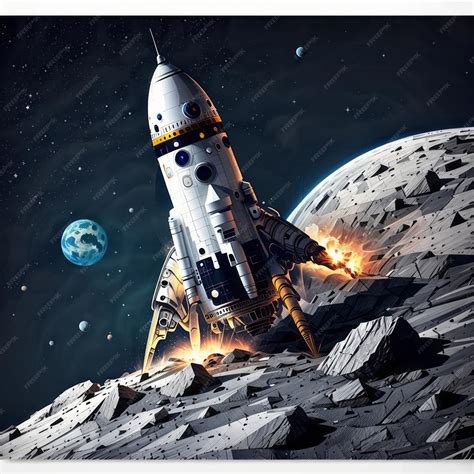 Premium AI Image | graphic design astronaut rocket landed on moon flat ...