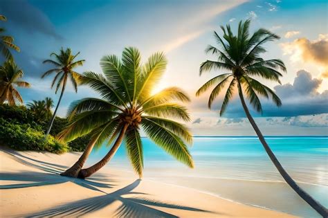 Premium Photo | Palm trees on a beach wallpaper