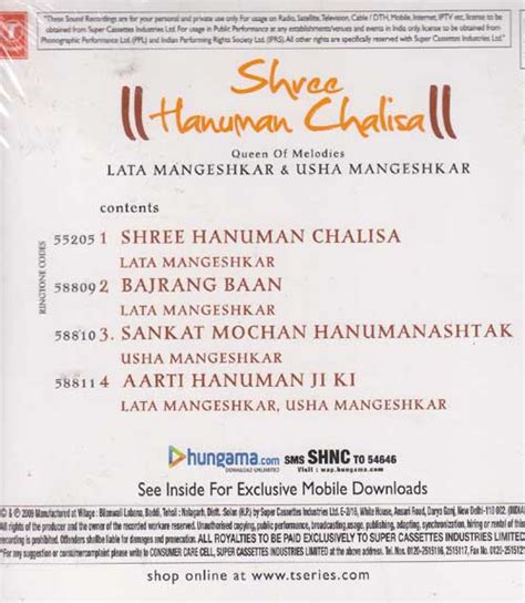 Description - Shree Hanuman Chalisa By Lata Mangeshkar CD