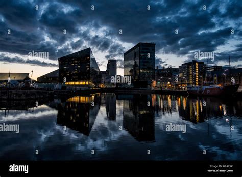 Liverpool Skyline at Night Canning Dock and Riverfront Stock Photo - Alamy