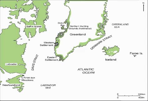 This map of the North Atlantic regions shows the location of the Norse... | Download Scientific ...