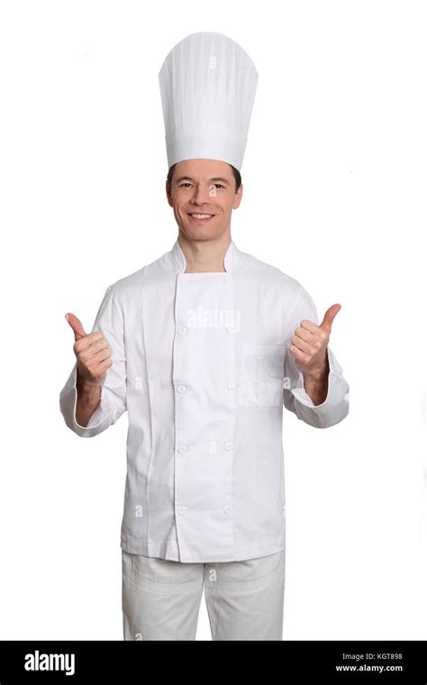 Chef standing on white background with thumbs up Stock Photo - Alamy