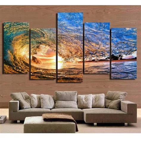 Ocean Sea Wave Sunset Seascape 2 – Nature 5 Panel Canvas Art Wall Decor ...