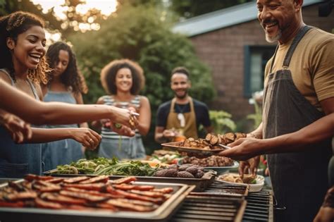 Premium AI Image | People cooking summer BBQ dinner at house backyard