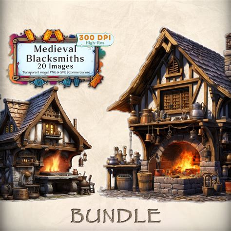 Medieval Blacksmith Clipart Bundle: PNG and SVG Medieval Building ...