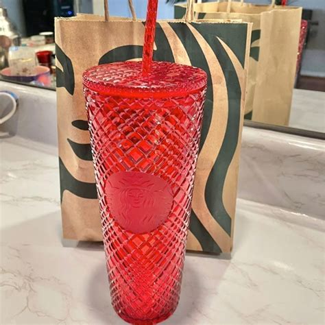 Starbucks 2021 Winter Holiday Red Jeweled Tumbler Cold Cup 24oz ...