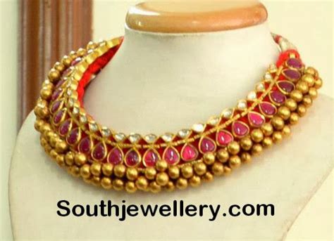 22 Carat Gold Ruby Necklace - Indian Jewellery Designs