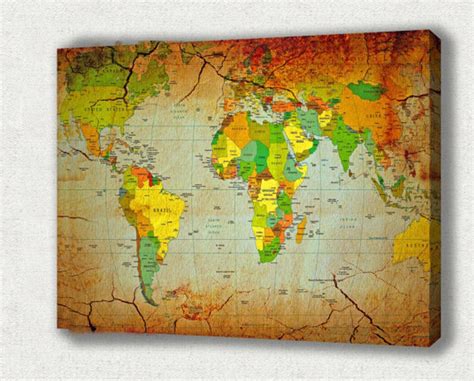 Vintage World Map Canvas/old Style Canvas Map/ House - Etsy