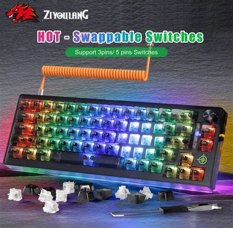 60% WIRED MECHANICAL Gaming Keyboard Transparent RGB Custom Coiled Cable $69.99 - PicClick