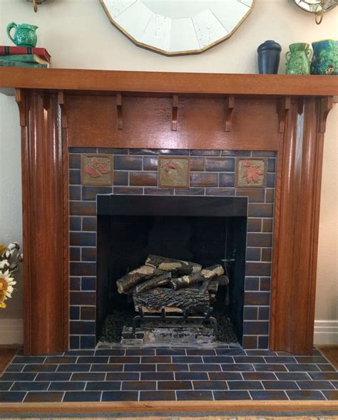 Craftsman Style Fireplace with Fay Jones Day 6" accent tile and subway tile by Clay Squ ...