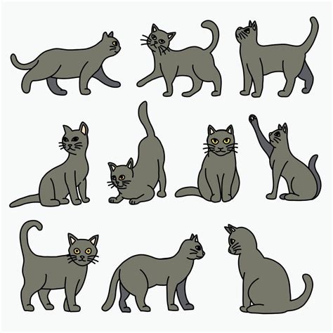 Doodle freehand sketch drawing of grey cat pose collection. 3193172 Vector Art at Vecteezy