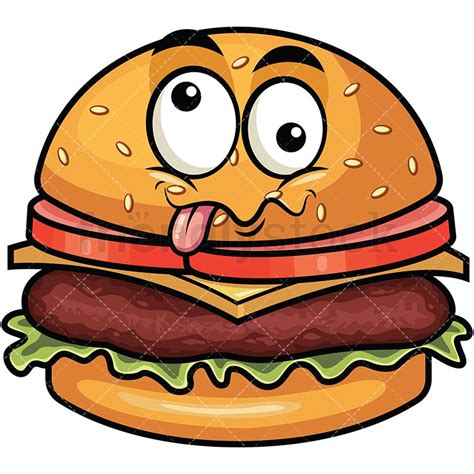 Goofy Crazy Eyes Hamburger Emoji Cartoon Vector Clipart - FriendlyStock | Burger cartoon ...