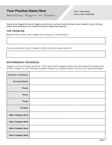 Trauma Triggers Worksheet Editable Fillable Printable PDF