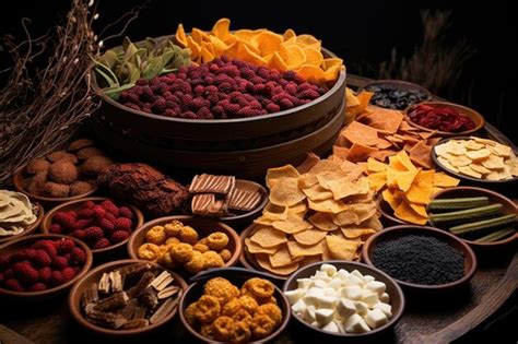 Premium AI Image | Various dried snacks created using a dehydrator