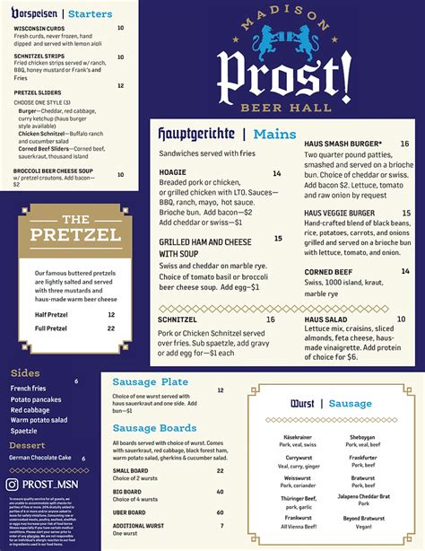 Food Menu | Prost! MSN