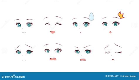 Anime Manga Girl Expressions Eyes Set. Japanese Cartoon Style Stock Vector - Illustration of ...