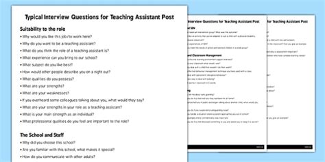 FREE! - Early Years Interview Questions - Teaching Assistant