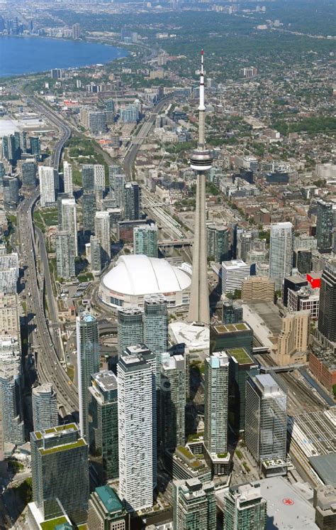 Aerial photograph Toronto - Television Tower CN Tower on Front St W in the district Old Toronto ...