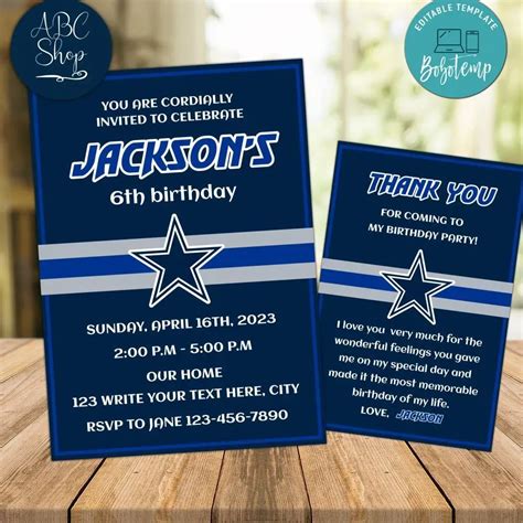 Dallas Cowboys Party Invitations Instant Download | Bobotemp