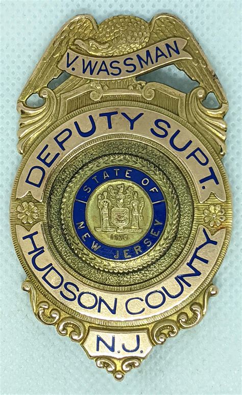 Beautiful 1950s Hudson Co NJ Deputy Superintendent Badge of Vincent ...