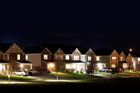 Premium AI Image | wide banner of residential neighborhood at night AI