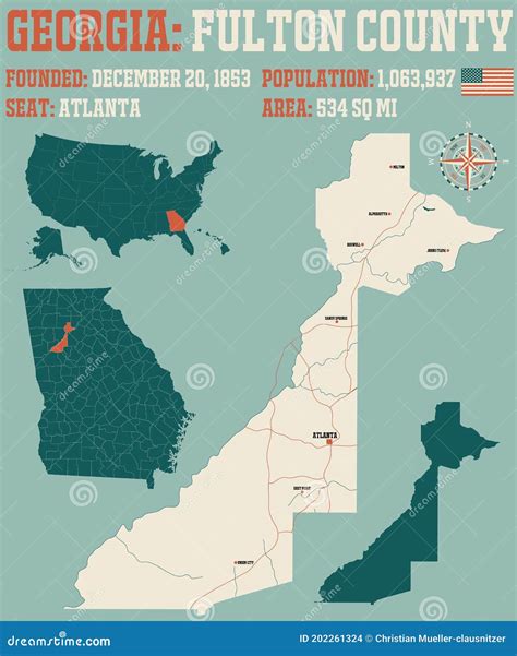 Map of Fulton County in Georgia Stock Vector - Illustration of education, fulton: 202261324