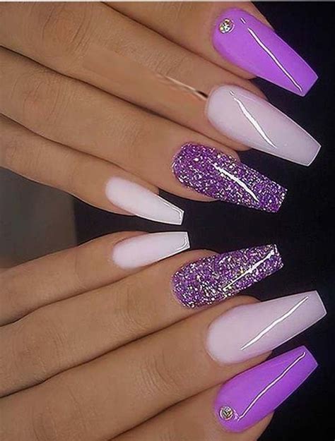 Acrylic Purple Nails With Glitter