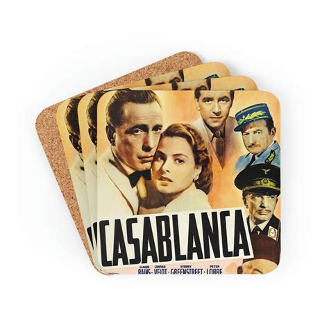Casablanca Movie Poster Corkwood Coaster Set 4 Film/bogart/bergman ...