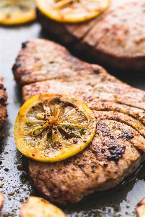 Sheet Pan Lemon Herb Tuna Steaks and Potatoes - Creme De La Crumb