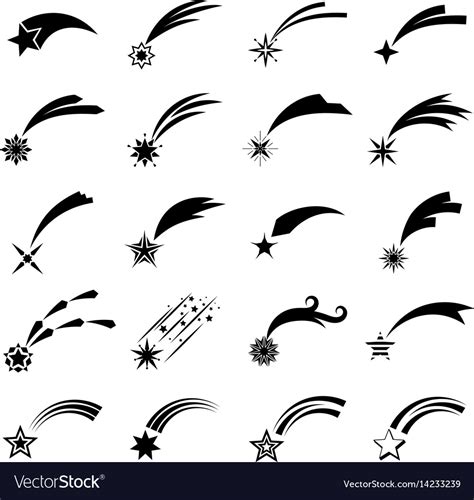 Black shooting star silhouettes Royalty Free Vector Image