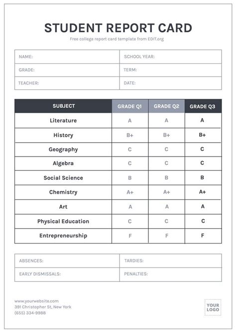 Customizable Student Report Card Templates