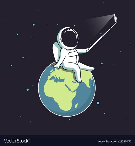 Funny astronaut make selfie on earth Royalty Free Vector