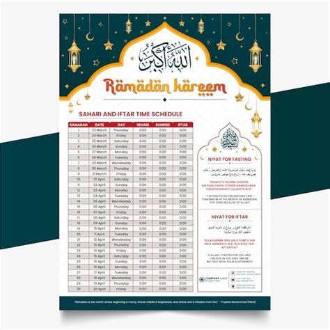 Premium Vector | Ramadan calendar template with sheri and iftar time ...