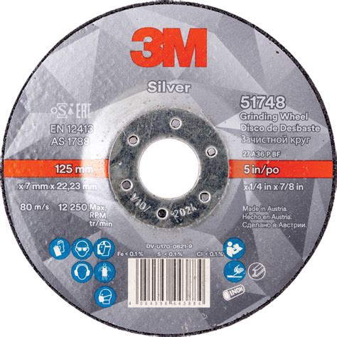 3M 51748, Grinding Disc, Silver, 36-Medium/Coarse, 125 x 7 x 22.23 mm, Type 27, Ceramic ...