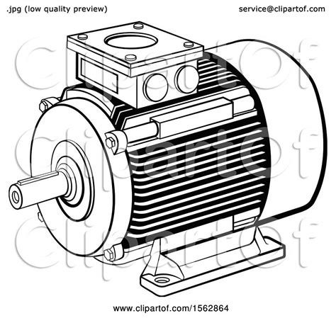 Clipart of a Black and White Electric Motor - Royalty Free Vector ...