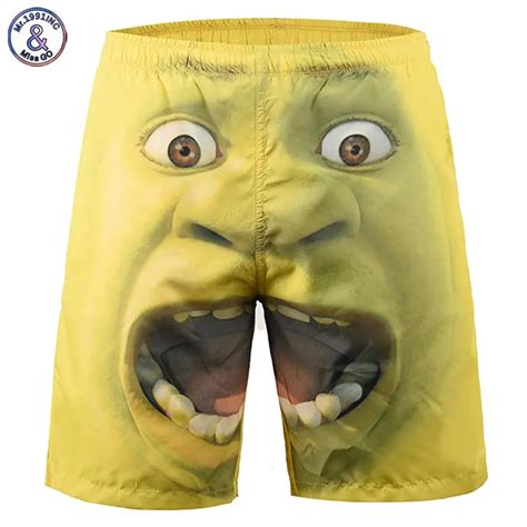 Mr.1991INC New Arrivals Men's Beach Shorts Funny Print Surprised Face Thin Casual Short Pants 3d ...