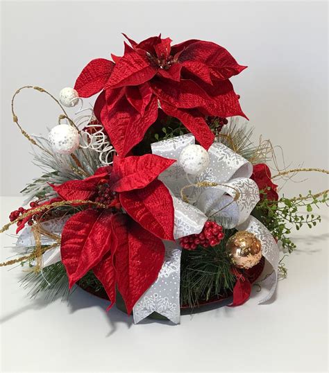 Poinsettia Christmas Centerpiece Holiday Christmas - Etsy