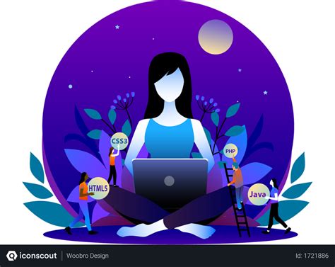 Best Free Women Web Developer with laptop Illustration download in PNG & Vector format