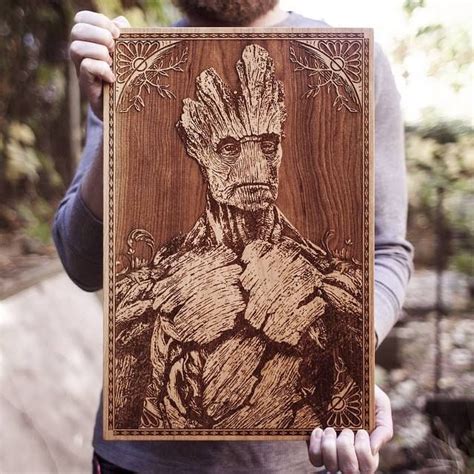 Laser Engraved Wooden Poster by SpaceWolf - Groot | Illustration | Pinterest | Wood worker ...