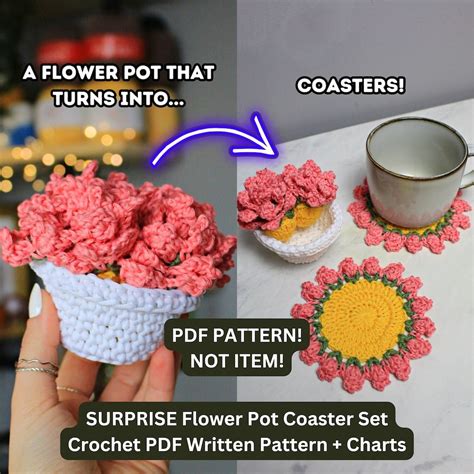 Crochet Flower Pot Coasters Free Pattern Free Written Pattern Available On My Blog: - Printable ...