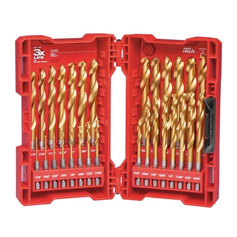 MILWAUKEE SHOCKWAVE Titanium Drill Bit (29-Pcs) Set Cobalt Red Helix ...