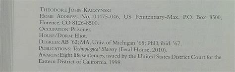 Ted Kaczynski's Harvard alumni directory listing / Boing Boing